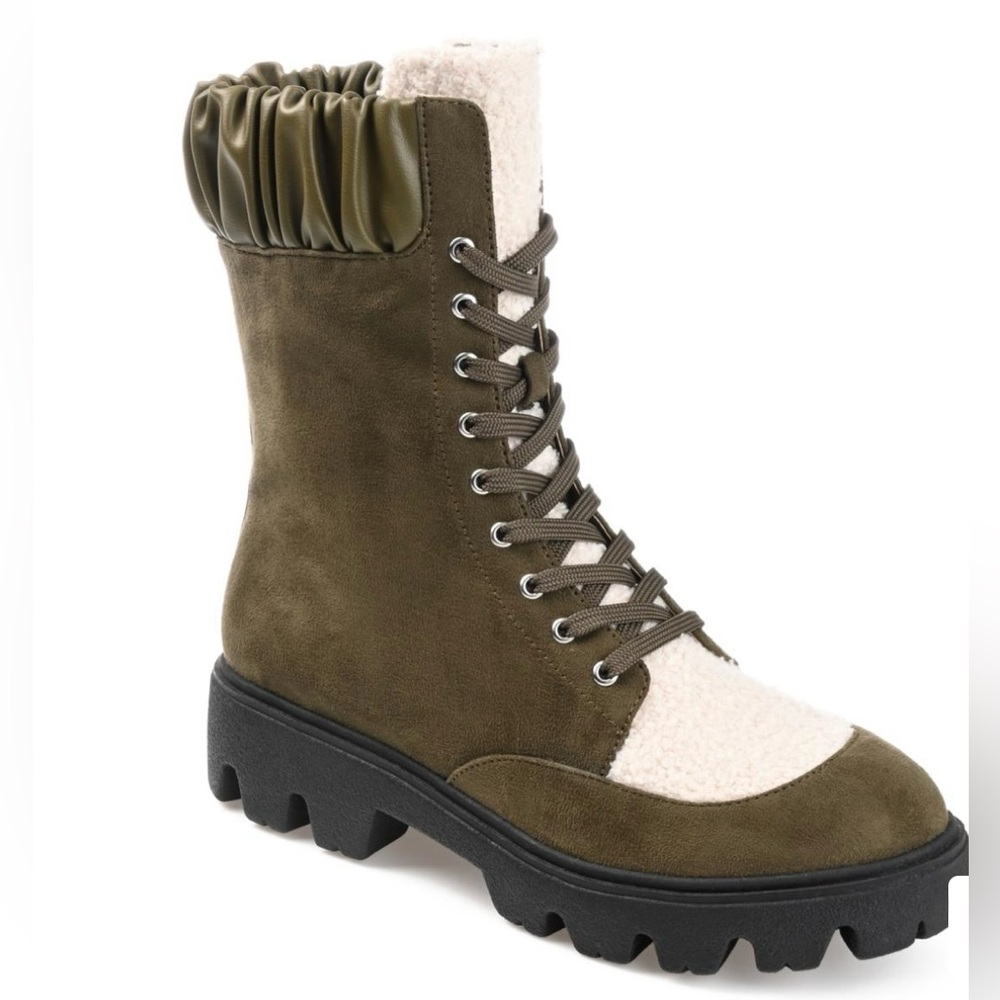 Journee Collection Green Lace Up Boots with Chunky Sole